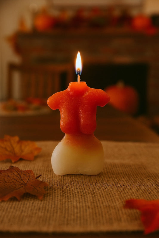 Decorative Female Torso Orange & White Unscented Candle