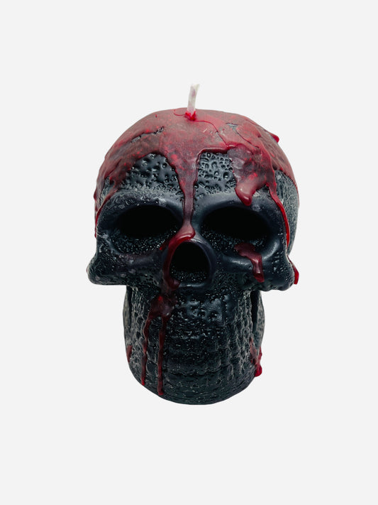 Chiseled Black & Red Skull Candle