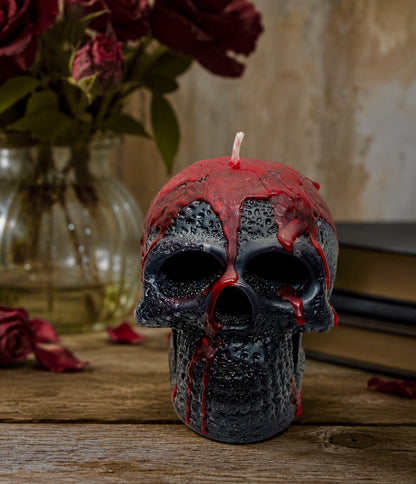 Chiseled Black & Red Skull Candle