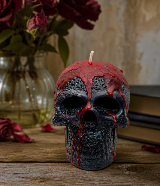 Chiseled Black & Red Skull Candle