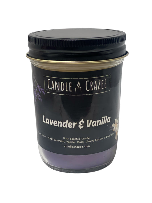 Lavender & Vanilla Scented 8oz Jar Candle