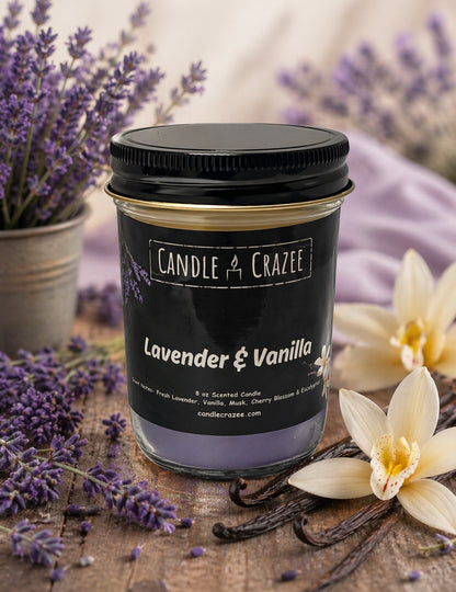 Lavender & Vanilla Scented 8oz Jar Candle