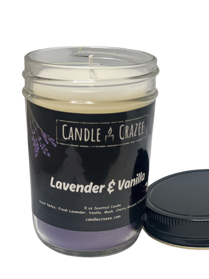 Lavender & Vanilla Scented 8oz Jar Candle